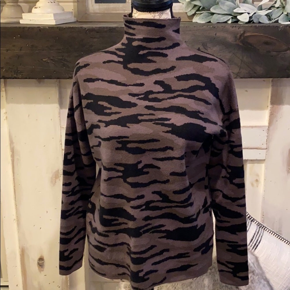Tahari Brown and Black Camo Turtleneck Sweater